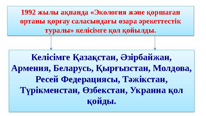 1992 жылы ақпанда «Экология және қоршаған ортаны қорғау саласындағы өзара әрекеттестік туралы» келісімге қол қойылды. Келісімг