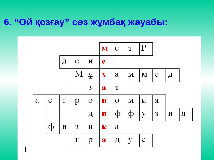 6. “Ой қозғау” сөз жұмбақ жауабы: