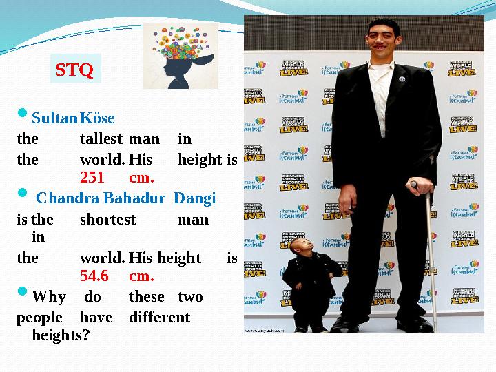  Sultan Köse the tallest man in the world. His height is 251 cm.  Chandra Bahadur Dangi is the shortest man in the world. H