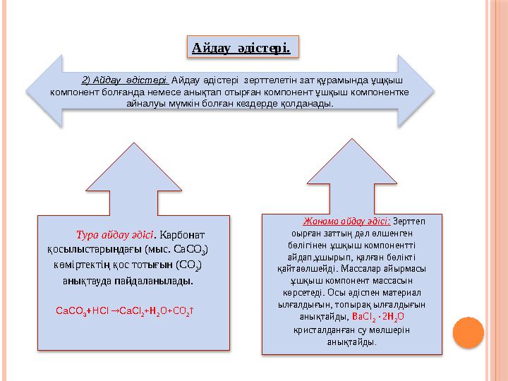 2) Айдау әдiстерi. Айдау әдiстерi зерттелетiн зат қ ұ рамында ұщқыш компонент болғанда немесе анықтап отырған комп