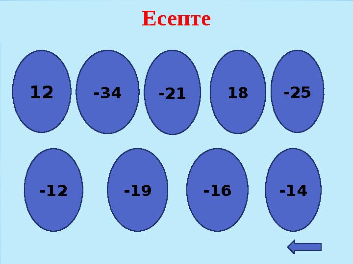 Есепте -8+20 12 -10- 24 -34 7-28 -21 -4+22 18 7-19 - 1 2 - 26+7 -19 -7-9 -16 6-20 - 14 -4-21 -25