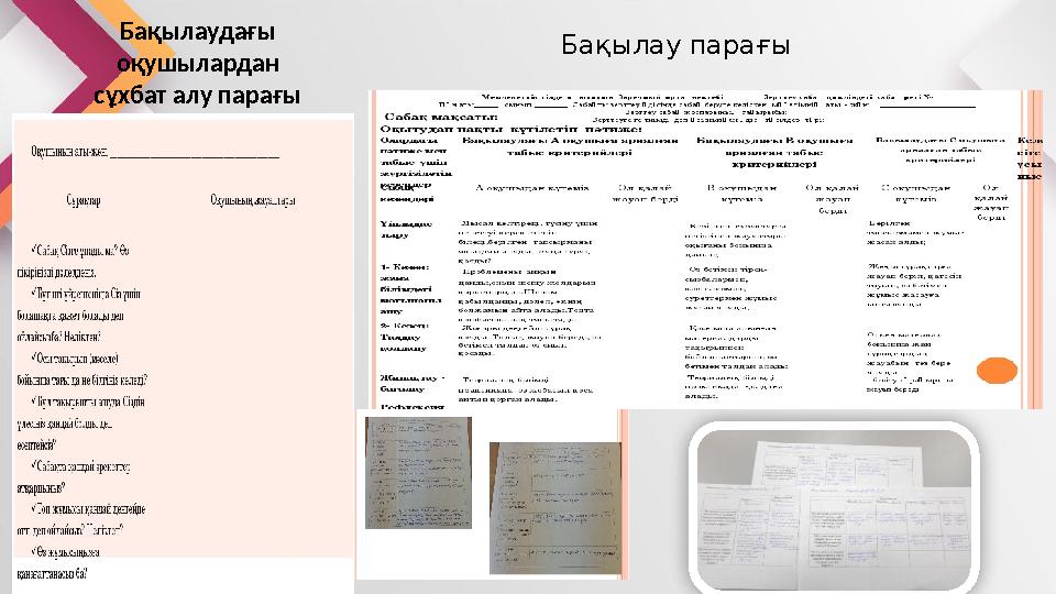 Бақылау парағыБақылаудағы оқушылардан сұхбат алу парағы