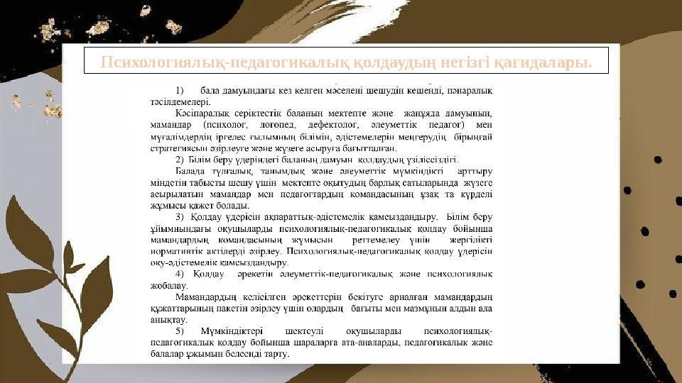 Психологиялық-педагогикалық қолдаудың негізгі қағидалары.