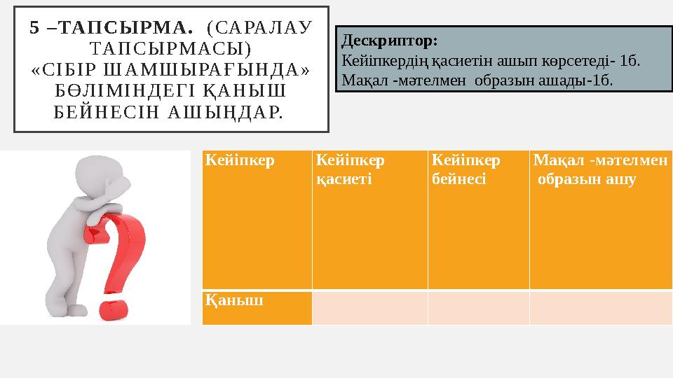 5 – ТАП С Ы Р М А . ( СА РА Л АУ ТА П С Ы Р М АС Ы ) « С І Б І Р Ш А М Ш Ы РА Ғ Ы Н Д А » Б Ө Л І М І Н Д Е Г І Қ