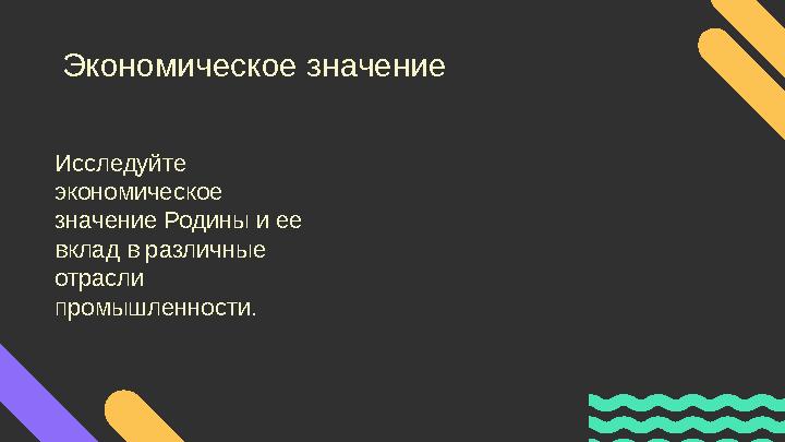 Экономическое значение Исследуйте экономическое значение Родины и ее вклад в различные отрасли промышленности.