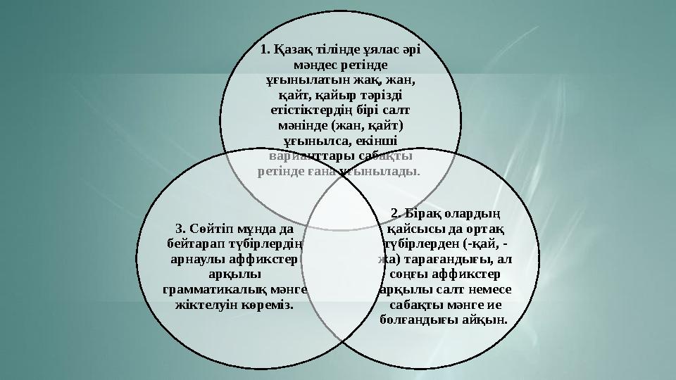 1. Қазақ тілінде ұялас әрі мәндес ретінде ұғынылатын жақ, жан, қайт, қайыр тәрізді етістіктердің бірі салт мәнінде (жан, қа