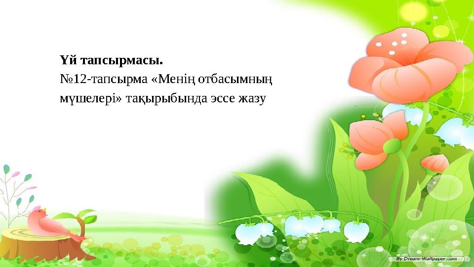 Үй тапсырмасы. № 12-тапсырма «Менің отбасымның мүшелері» тақырыбында эссе жазу