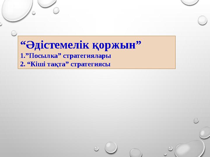 “ Әдістемелік қоржын” 1.”Посылка” стратегиялары 2 . “Кіші тақта” стратегиясы