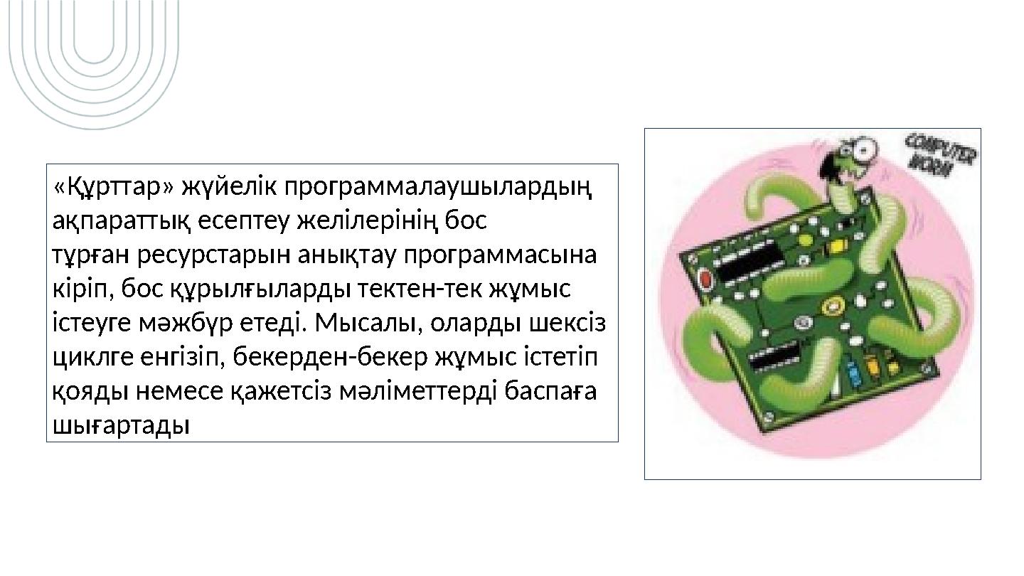 «Құрттар» жүйелік программалаушылардың ақпараттық есептеу желілерінің бос тұрған ресурстарын анықтау программасына кіріп, бос қ