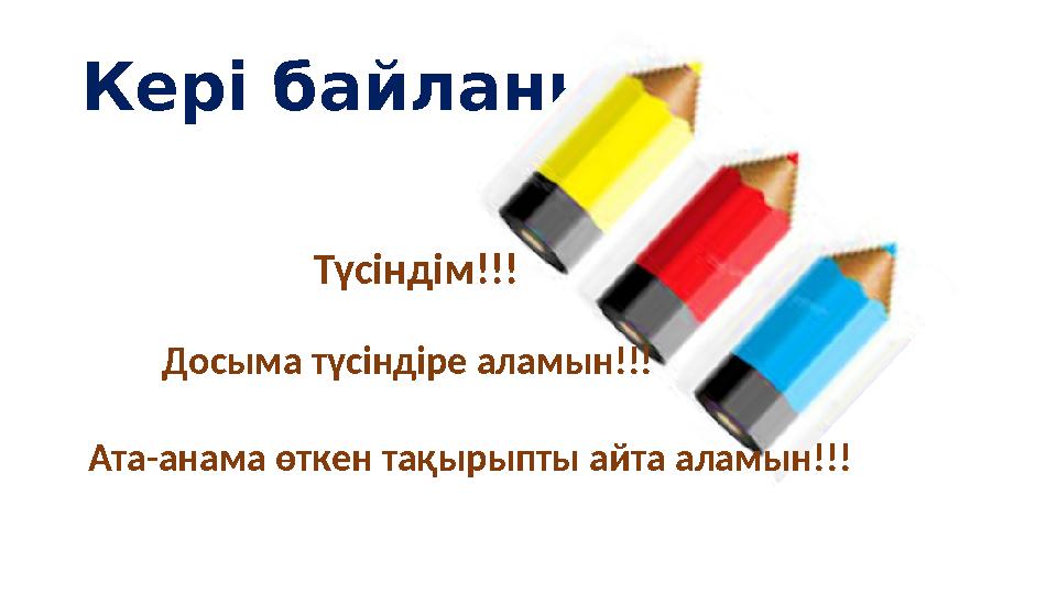 Кері байланыс Түсіндім!!! Досыма түсіндіре аламын!!! Ата-анама өткен тақырыпты айта аламын!!!