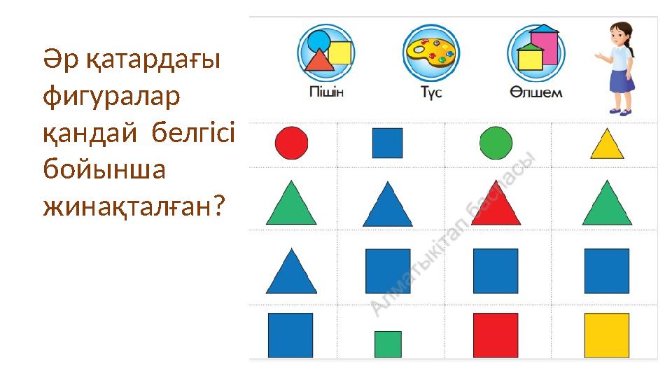 Әр қатардағы фигуралар қандай белгісі бойынша жинақталған?