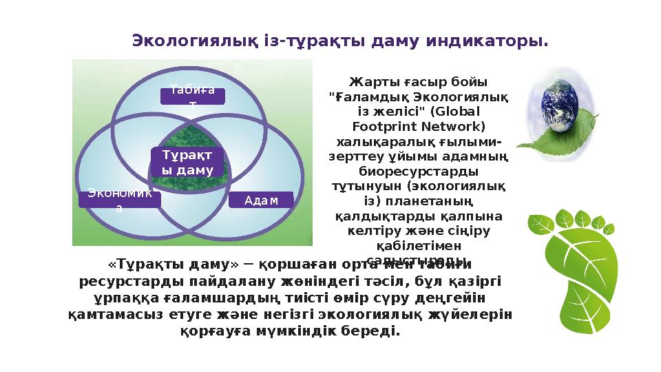 Жарты ғасыр бойы "Ғаламдық Экологиялық із желісі" ( Global Footprint Network) халықаралық ғылыми- зерттеу ұйымы адамның био