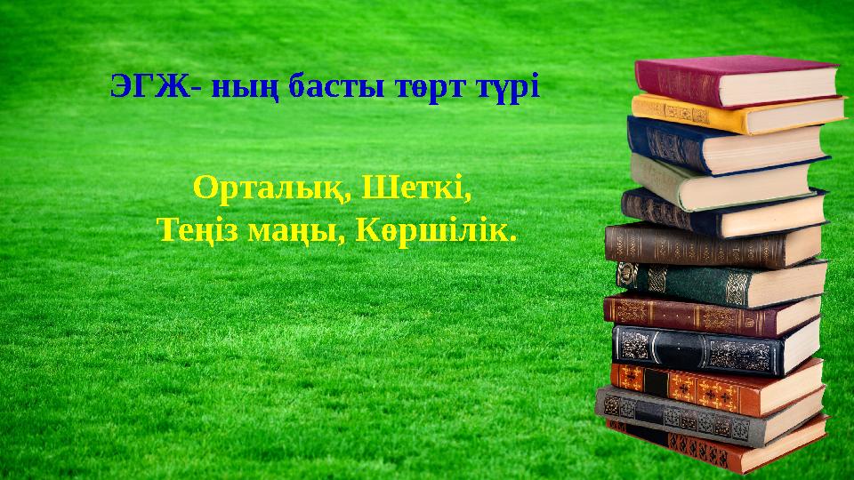 ЭГЖ- ның басты төрт түрі Орталық, Шеткі, Теңіз маңы, Көршілік.
