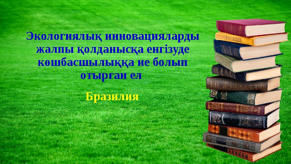 Экологиялық инновацияларды жалпы қолданысқа енгізуде көшбасшылыққа ие болып отырған ел Бразилия