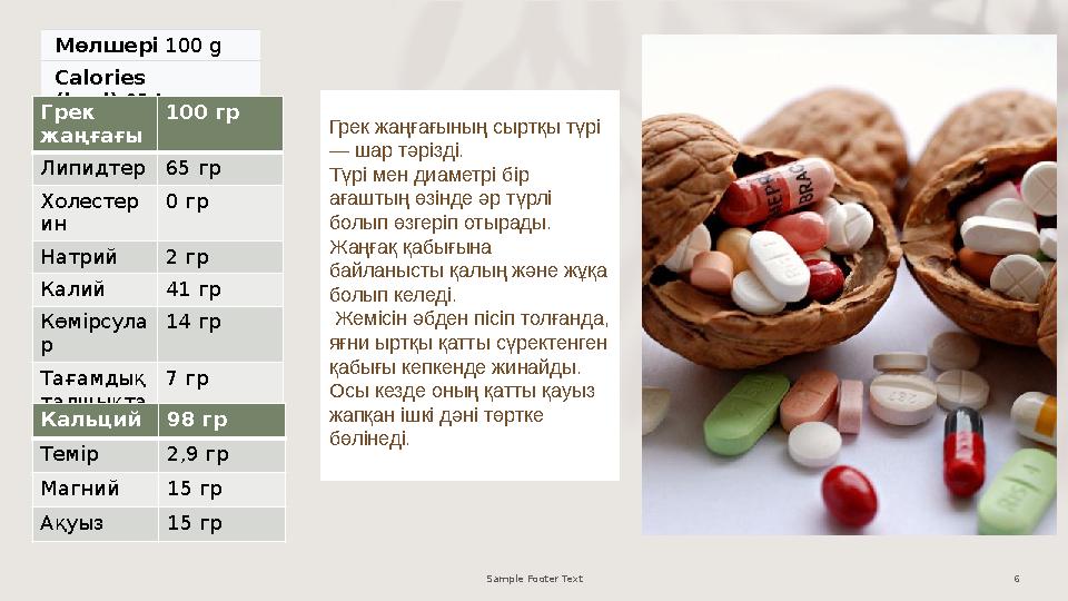 Грек жаңғағының сыртқы түрі — шар тәрізді. Түрі мен диаметрі бір ағаштың өзінде әр түрлі болып өзгеріп отырады. Жаңғақ қабы