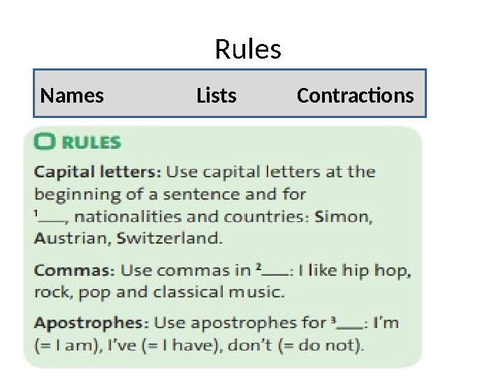 Rules Names Lists Contractions