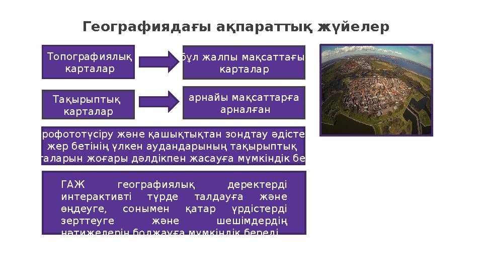 5 Географиядағы ақпараттық жүйелер , а. позволяют создавать тематические карты больших участков земной поверхности с в