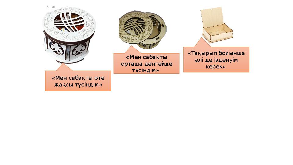 «Мен сабақты өте жақсы түсіндім» «Мен сабақты орташа деңгейде түсіндім» «Тақырып бойынша әлі де ізденуім керек»