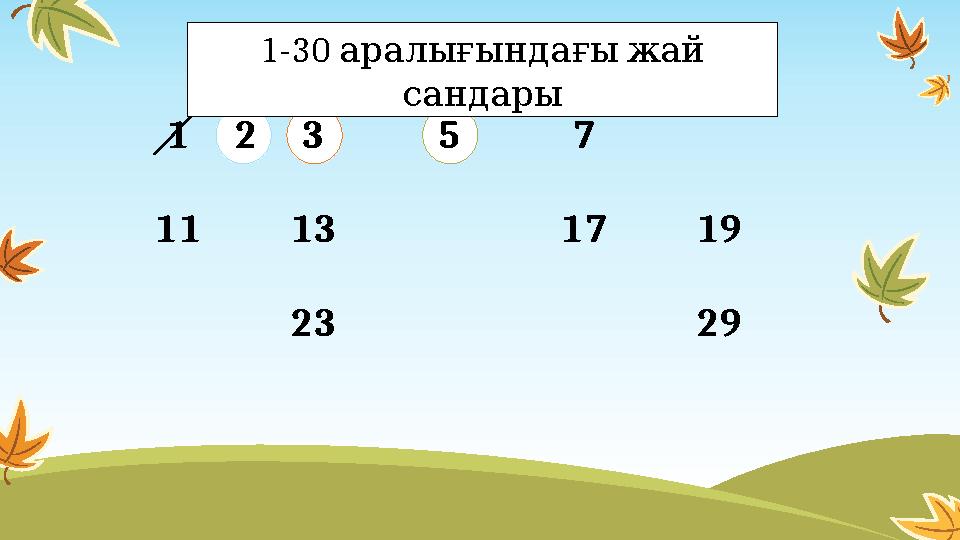 1 2 3 5 7 11 13 17 19 23 291-30 аралығындағы жай сандары