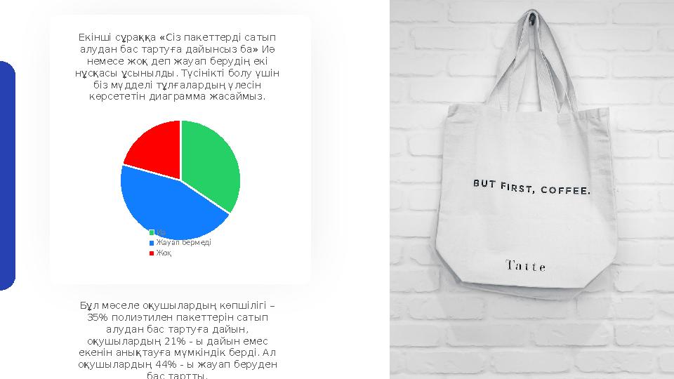 Екінші сұраққа «Сіз пакеттерді сатып алудан бас тартуға дайынсыз ба» Иә немесе жоқ деп жауап берудің екі нұсқасы ұсынылды. Тү