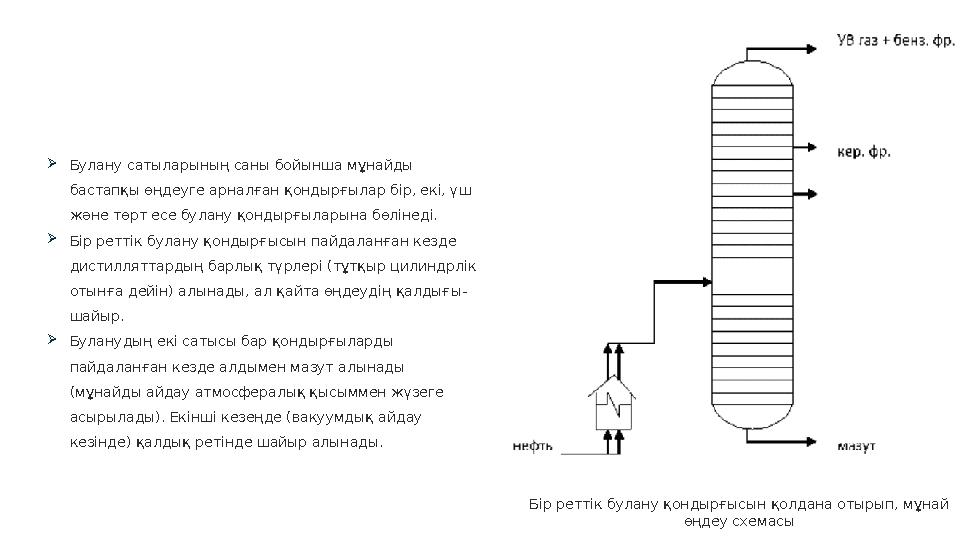  Булану сатыларының саны бойынша мұнайды бастапқы өңдеуге арналған қондырғылар бір, екі, үш және төрт есе булану қондырғылары