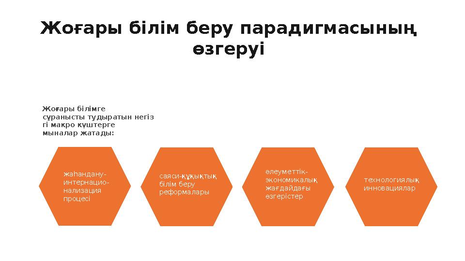 Жоғары білім беру парадигмасының өзгеруі жаһандану- интернацио - нализация процесі саяси-құқықтық білім беру реформалары әле