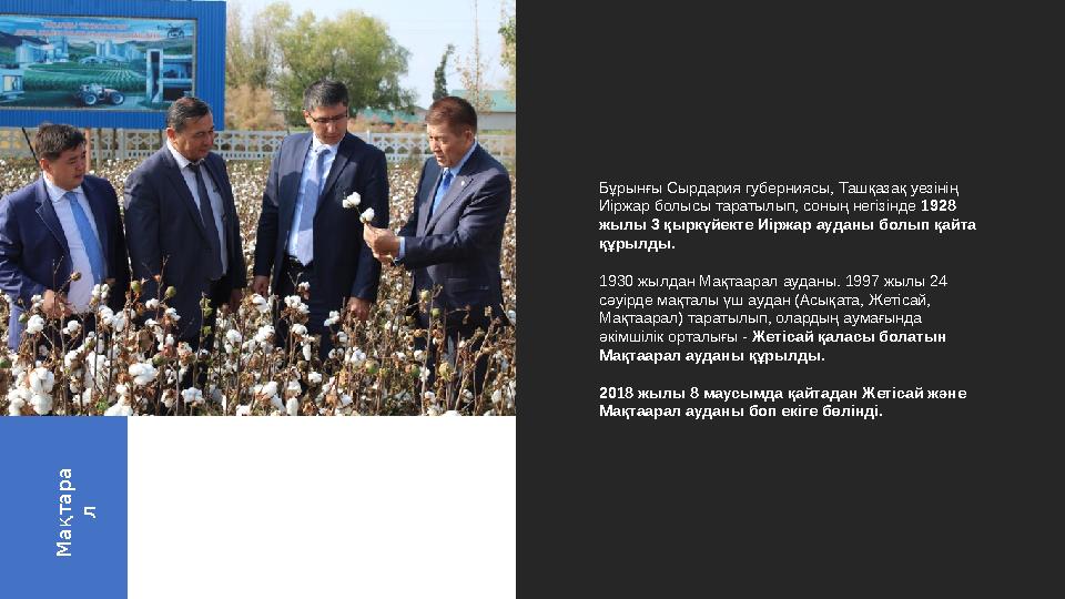 М а қ т а р а лБұрынғы Сырдария губерниясы, Ташқазақ уезінің Иіржар болысы таратылып, соның негізінде 1928 жылы 3 қыркүйекте