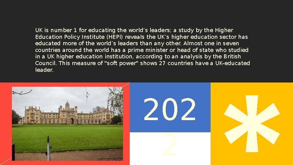 UK is number 1 for educating the world’s leaders; a study by the Higher Education Policy Institute (HEPI) reveals the UK’s high