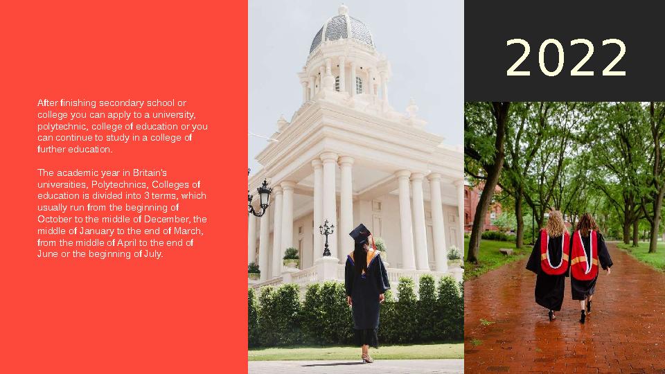 2022 After finishing secondary school or college you can apply to a university, polytechnic, college of education or you can