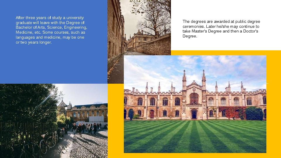 After three years of study a university graduate will leave with the Degree of Bachelor of Arts, Science, Engineering, Medici