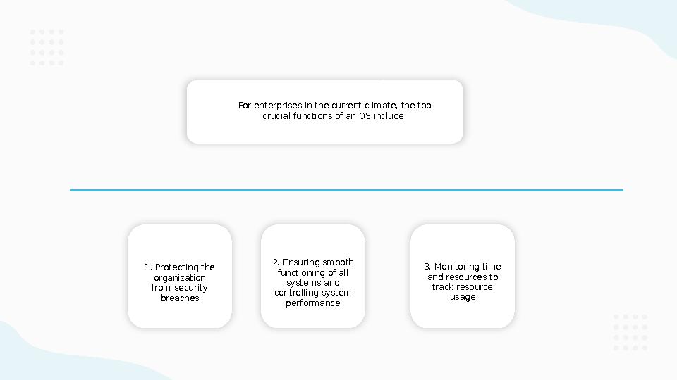 For enterprises in the current climate, the top crucial functions of an OS include: 1. Protecting the organization from secur