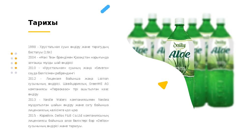 Тарихы 1998 - Хрустальная суын өндіру және таратудың басталуы (19л) 2004 - «Maxi Tea» брендімен Қазақстан нарығында ал