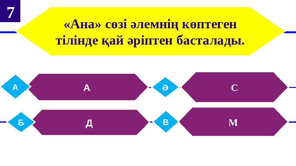 «Ана» сөзі әлемнің көптеген тілінде қай әріптен басталады. АА СӘ ДБ МВ 7