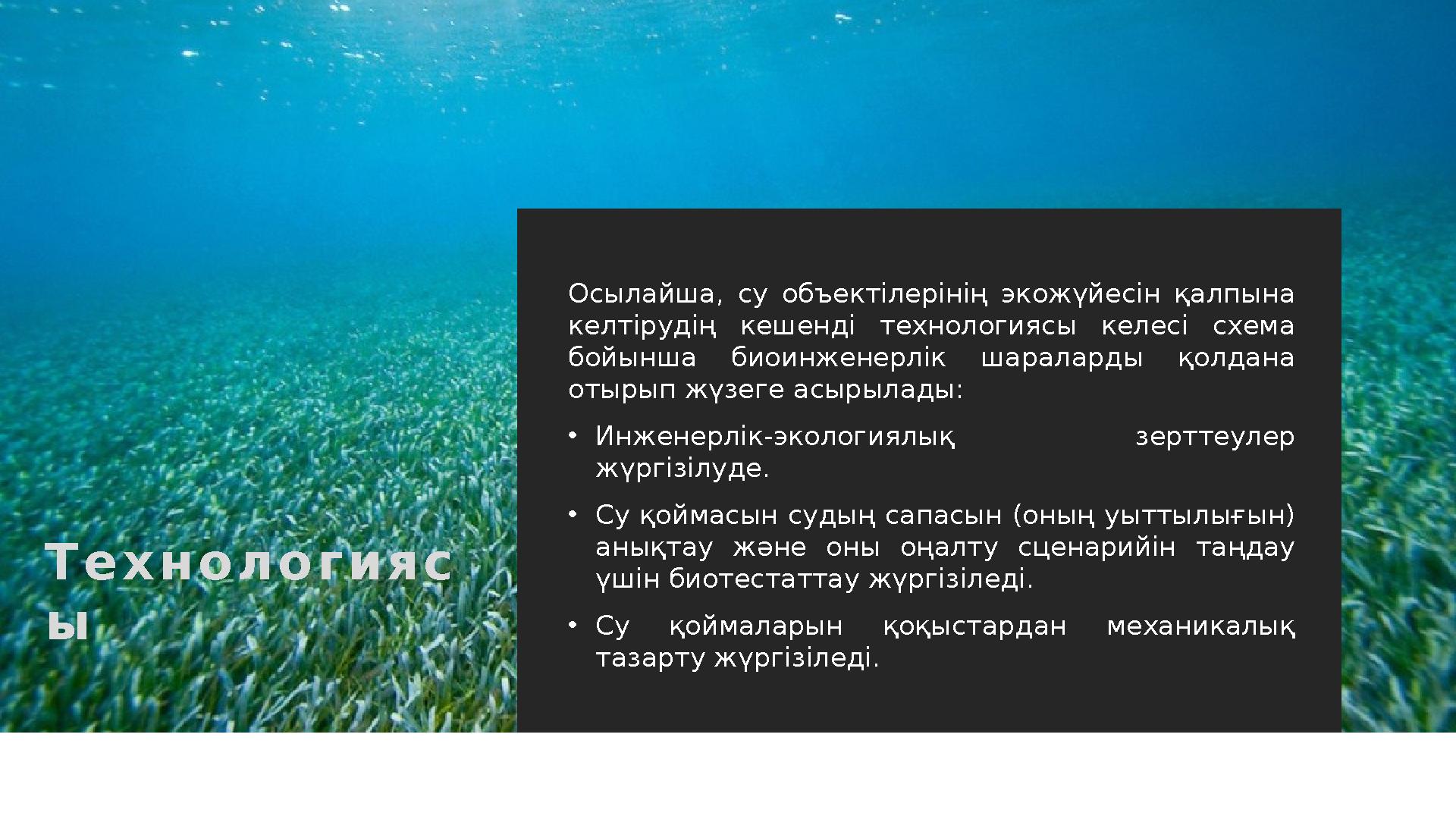 Т е х н о л о г и я с ы Осылайша, су объектілерінің экожүйесін қалпына келтірудің кешенді технологиясы келесі схема бо