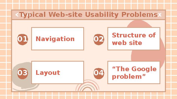 Typical Web-site Usability Problems Layout 03 “ The Google problem”04Navigation 01 Structure of web site02