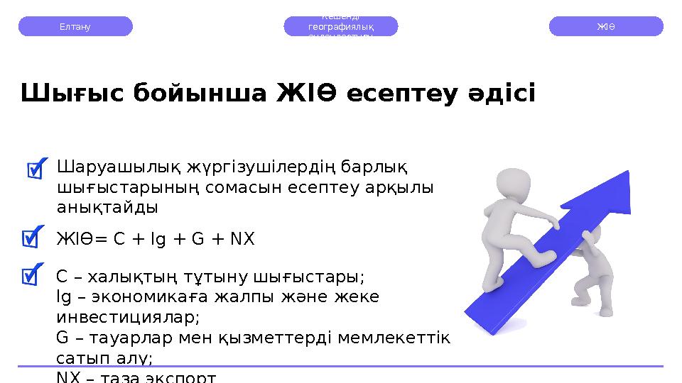 Елтану Кешенді географиялық аудандастыру ЖІӨ Шаруашылық жүргізушілердің барлық шығыстарының сомасын есептеу арқылы анықтай