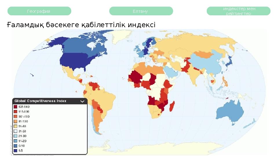 География Ғаламдық бәсекеге қабілеттілік индексі Елтану индекстер мен рейтингтер