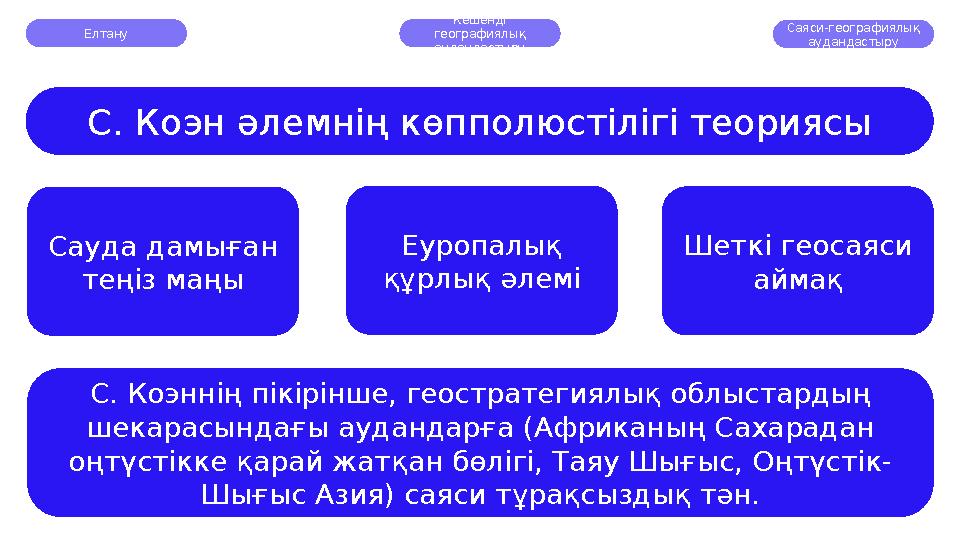 Елтану Кешенді географиялық аудандастыру Саяси-географиялық аудандастыру Сауда дамыған теңіз маңы Еуропалық құрлық әлемі Ше