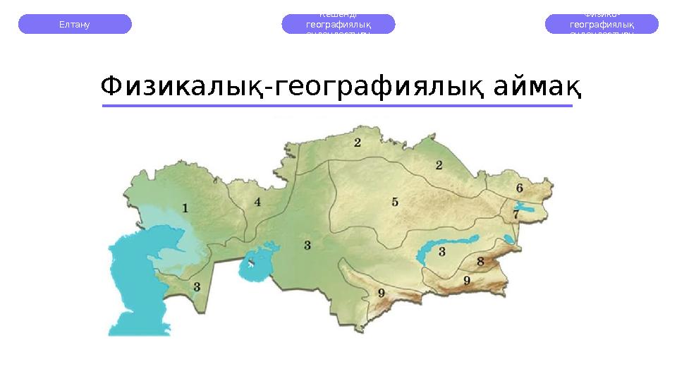 Елтану Кешенді географиялық аудандастыру Физико- географиялық аудандастыру Физикалық-географиялық аймақ