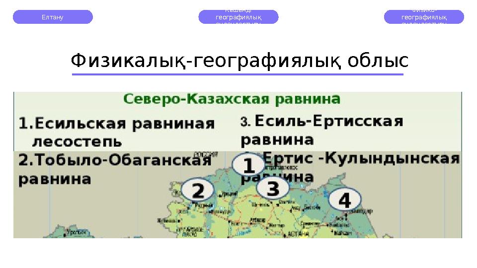 Елтану Кешенді географиялық аудандастыру Физико- географиялық аудандастыру Физикалық-географиялық облыс