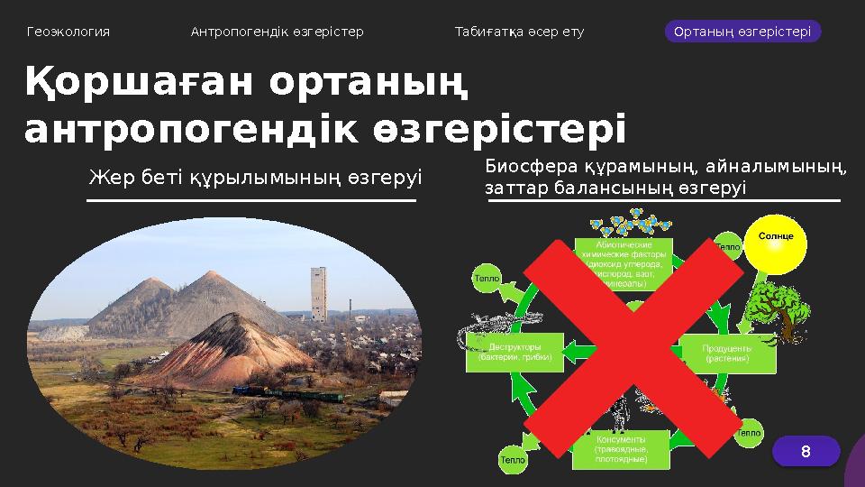 Қоршаған ортаның антропогендік өзгерістері Геоэкология Антропогендік өзгерістер Табиғатқа әсер ету Ортаның өзгерістері Жер