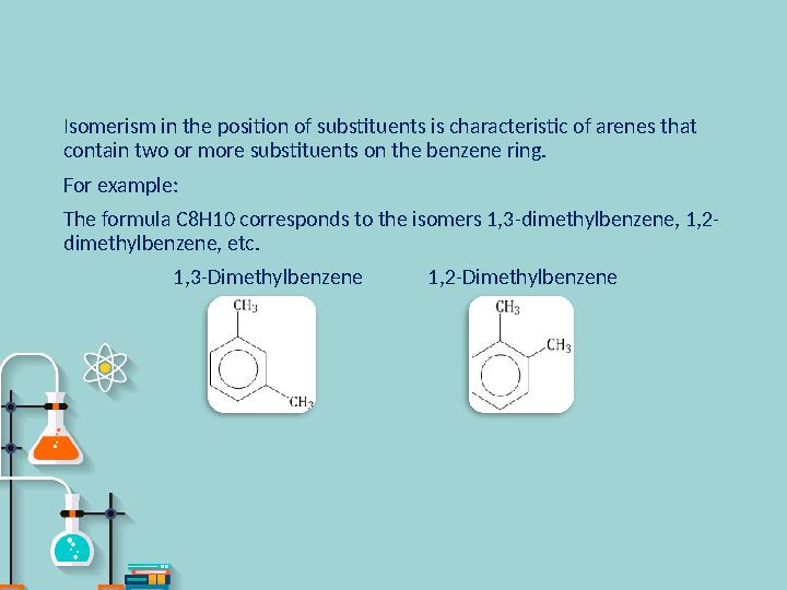 Isomerism in the position of substituents is characteristic of arenes that contain two or more substituents on the benzene ring