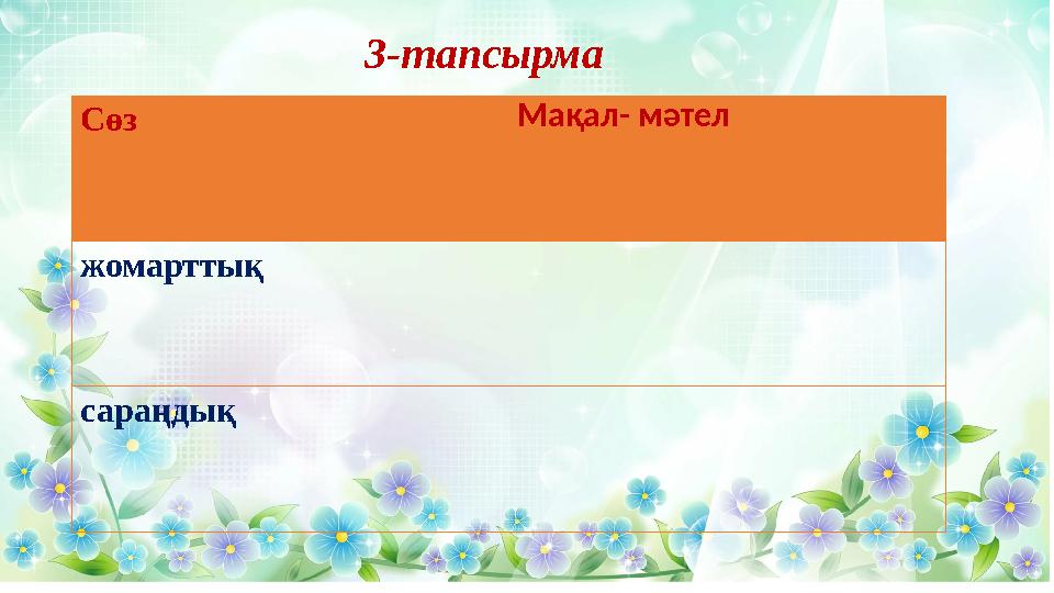 3-тапсырма Сөз Мақал- мәтел жомарттық сараңдық