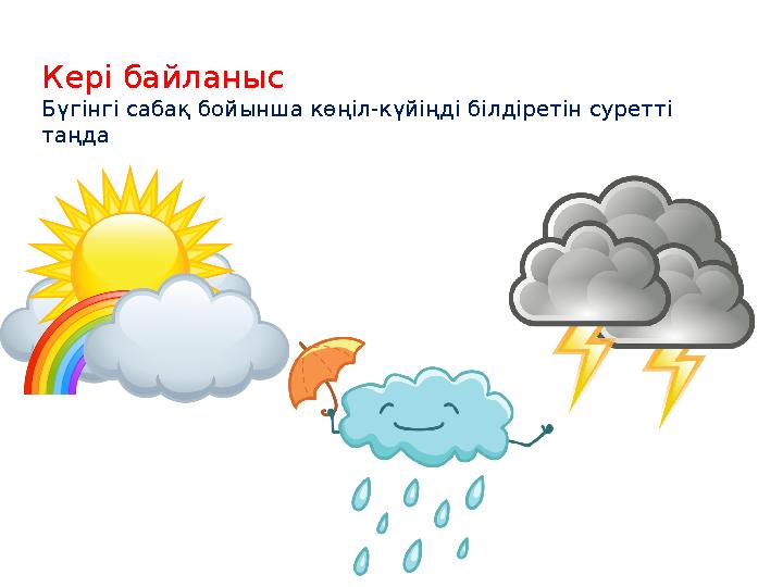 Кері байланыс Бүгінгі сабақ бойынша көңіл-күйіңді білдіретін суретті таңда