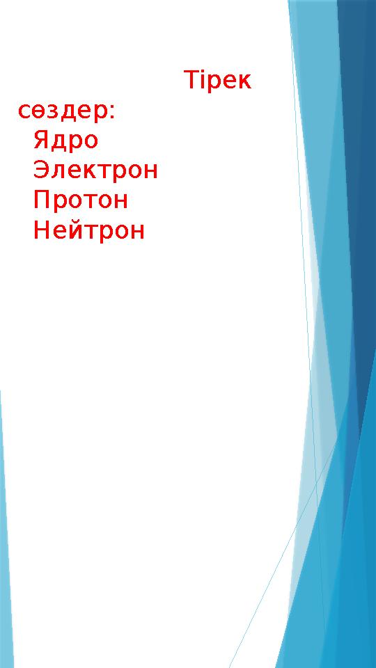 Тірек сөздер: Ядро Электрон Протон Нейтрон