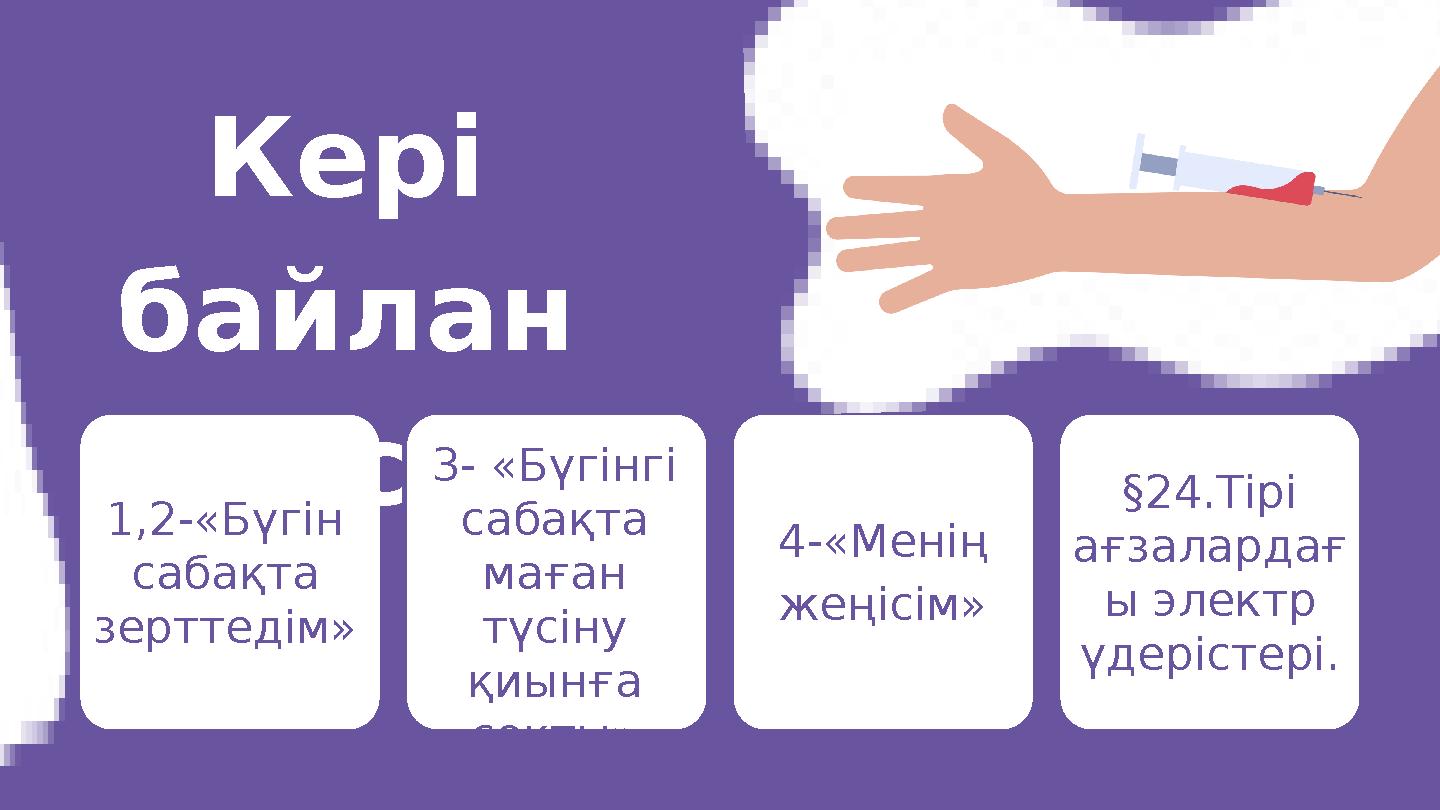 Кері байлан ыс 1,2-«Бүгін сабақта зерттедім» 3- «Бүгінгі сабақта маған түсіну қиынға соқты» 4-«Менің жеңісім» §24.Тірі