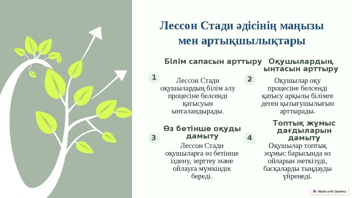Лессон Стади әдісінің маңызы мен артықшылықтары 1 Білім сапасын арттыру Лессон Стади оқушылардың білім алу процесіне белсенді