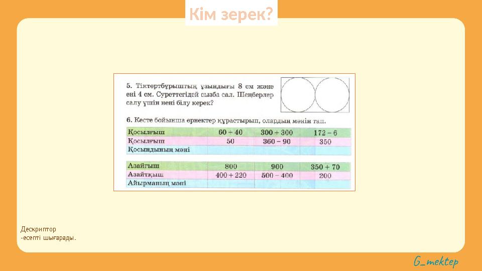 Дескриптор -есепті шығарады. Кім зерек?
