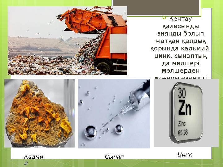 Кентау қаласынды зиянды болып жатқан қалдық қорында кадьмий, цинк, сынаптың д