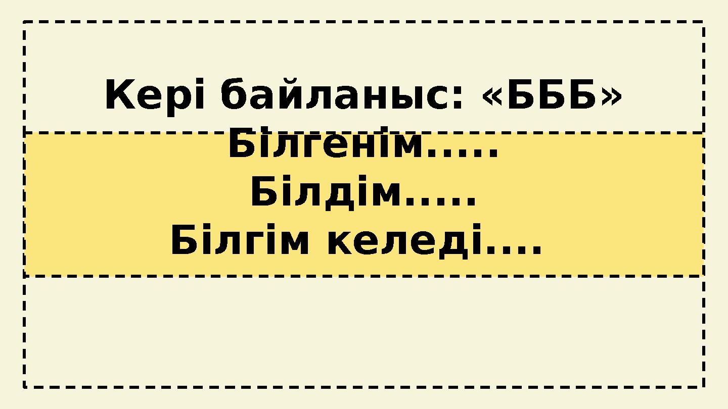 tt Кері байланыс: «БББ» Білгенім..... Білдім..... Білгім келеді....